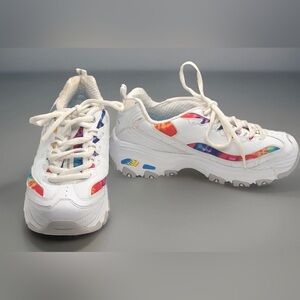 Skechers D'Lites Shoes Women’s SZ 6 Leather White Sneaker Chunky Colorful Fiesta
